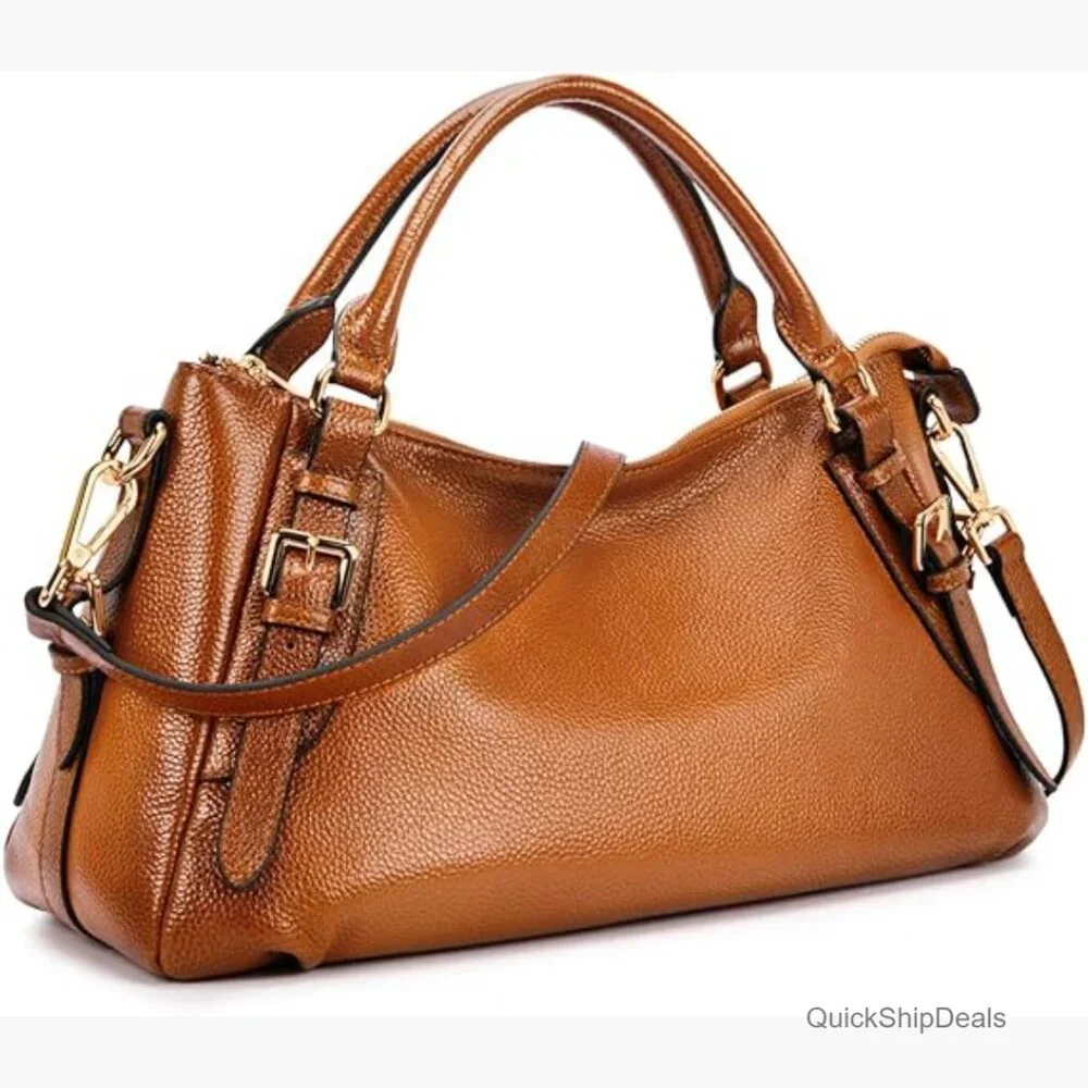 Genuine Leather Satchel Hobo Bag with Removable Strap